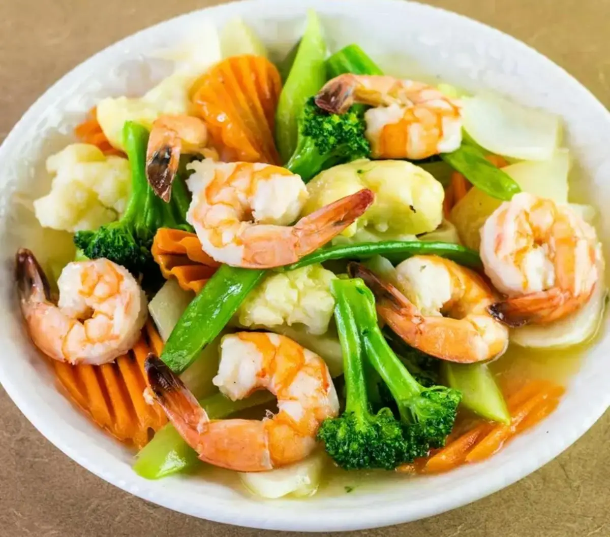 Stir Fried Prawn & Veggie with Steamed Rice at Saigon Golden in SE Calgary, AB
